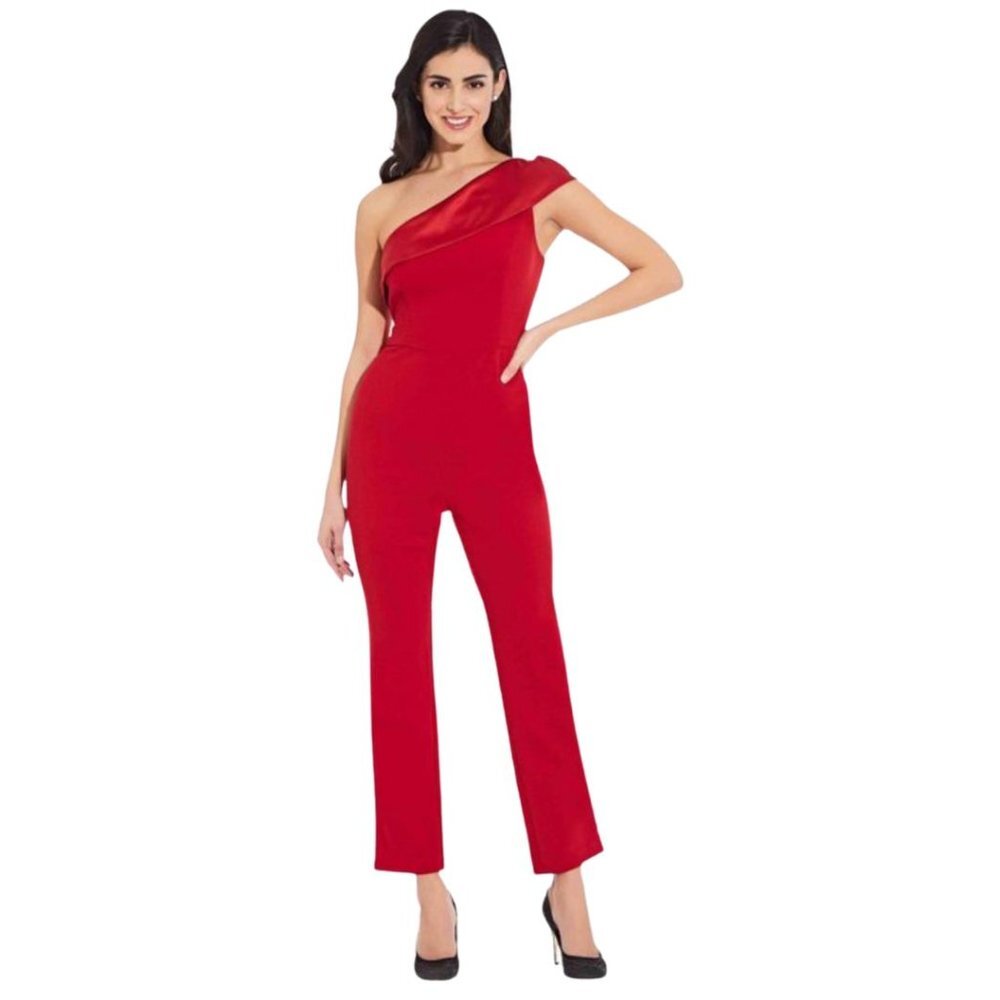 Adrianna Papell One Shoulder Jumpsuit Red 14 - Picture 6 of 17